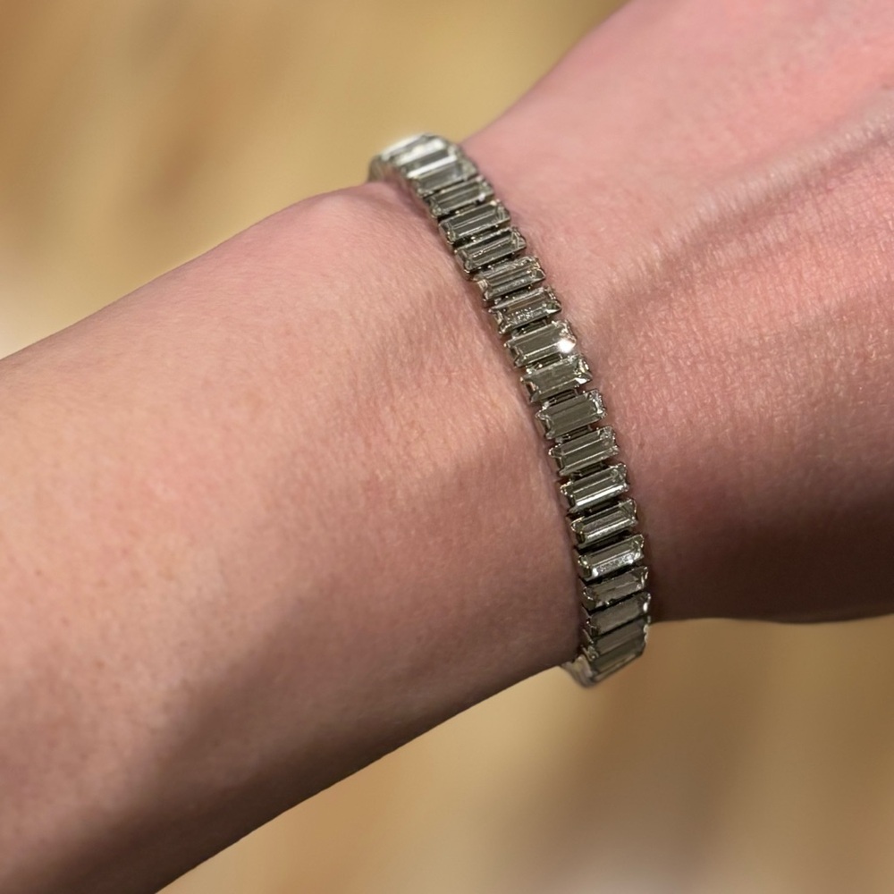 Touchstone Crystal Luxe Silver Night Stretch Bracelet Baguette Crystal - Picture 10 of 10